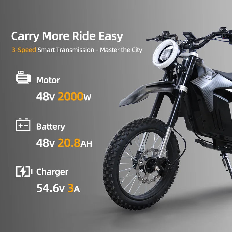 Valtinsu Dirk Bike Em10  30Mph 2000w Lithium Battery Offroad Motorcycles Youth Electric Pit Bike