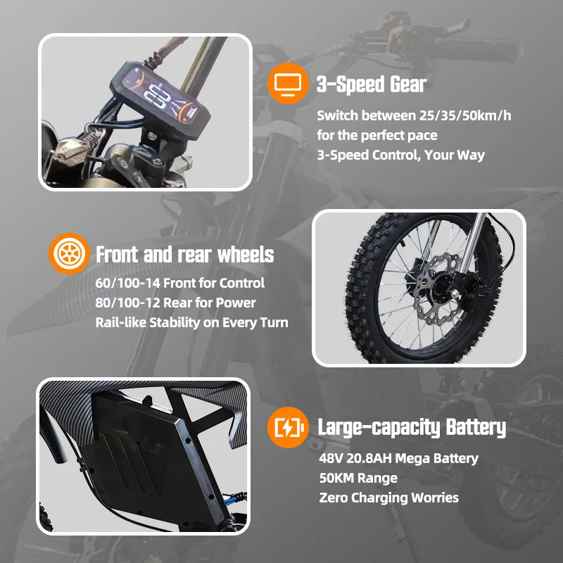 Valtinsu Dirk Bike Em10  30Mph 2000w Lithium Battery Offroad Motorcycles Youth Electric Pit Bike