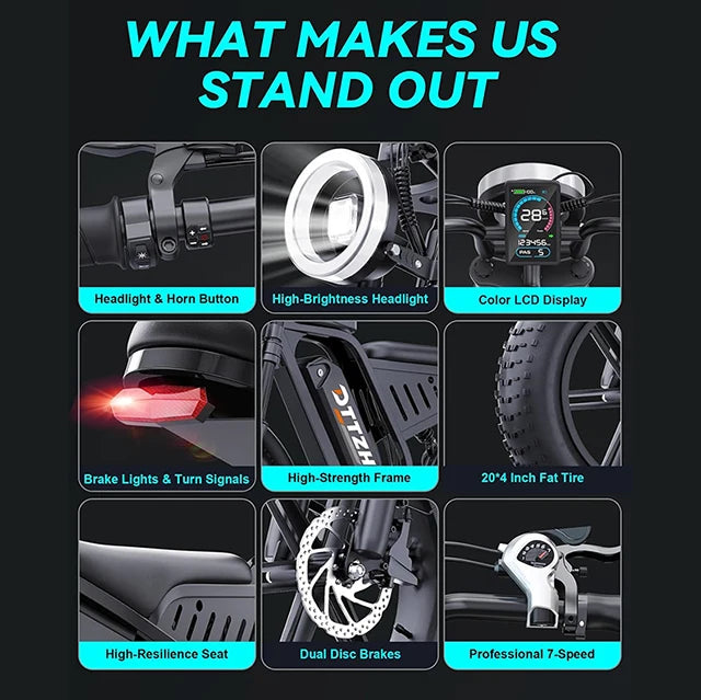 US  Stock DTTZH F6 EBike E Mountain Electric Fat Tire 48V 15Ah E-bike Electric Dirt Mountain E Bike Cycle Bicycle Ebike E-Bike
