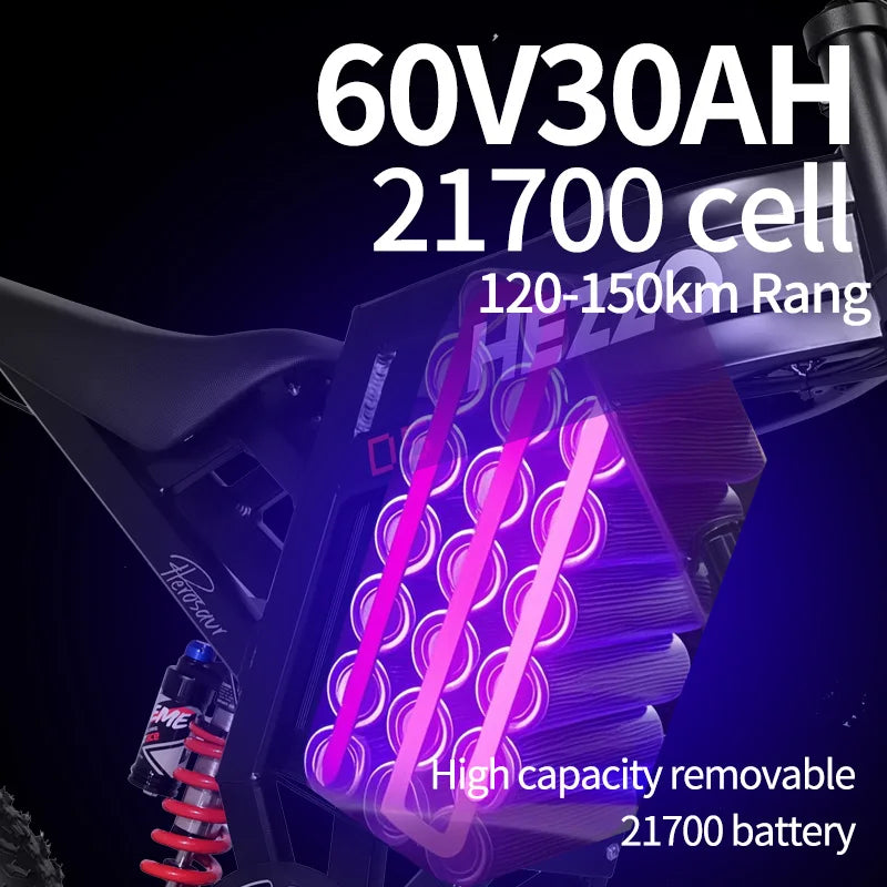 HEZZO D5 Fat Ebike 60V 3000W 160Nm Powerful Electric Off-Road Bike 30A 21700 Lithium 120Km Long Endurance USA EU Stock