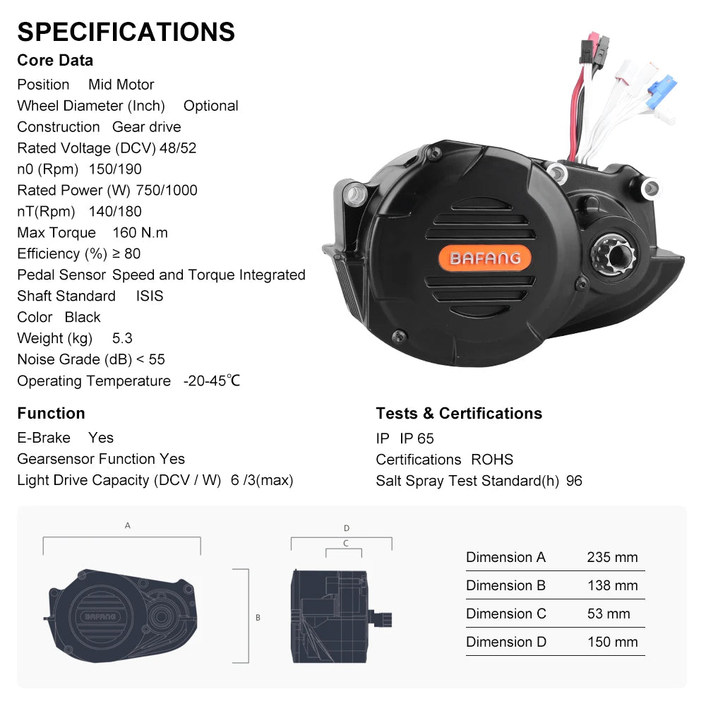 2026 New Arrivals Bafang Third Popular Big Power M620 Motor 48v 52v  1000w UART Version Ebike Kit Mid Drive Conversion Kits