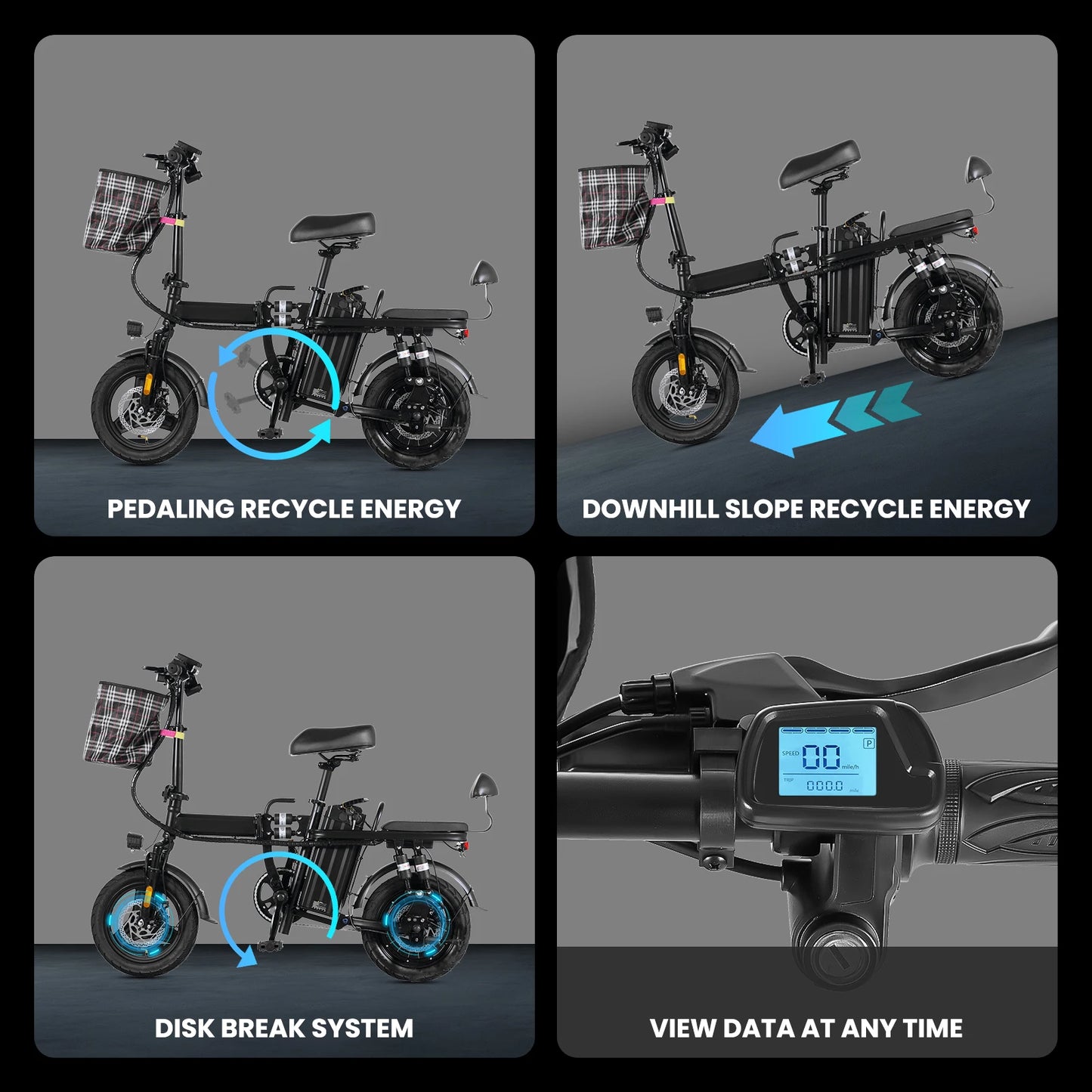 Free Shipping From US Warehouse Ebike for 500W 14-inch Foldable Electric Scooter Electric Bicycle Available in Multiple Colours.