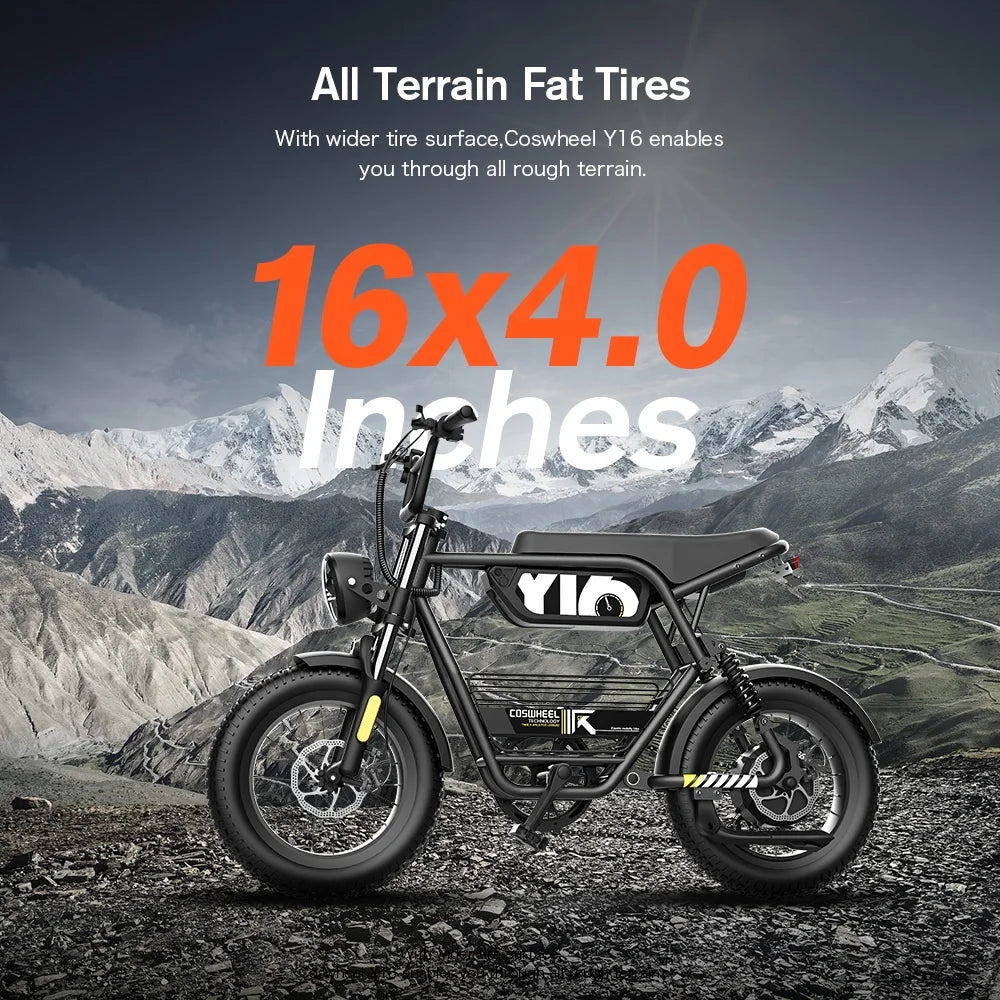 Coswheel Y16 Poland Warehouse Electric Bicycle 16 Inch 100KM Range Ebike 1000W 48V 2 Person Electric Bike for Food Delivery