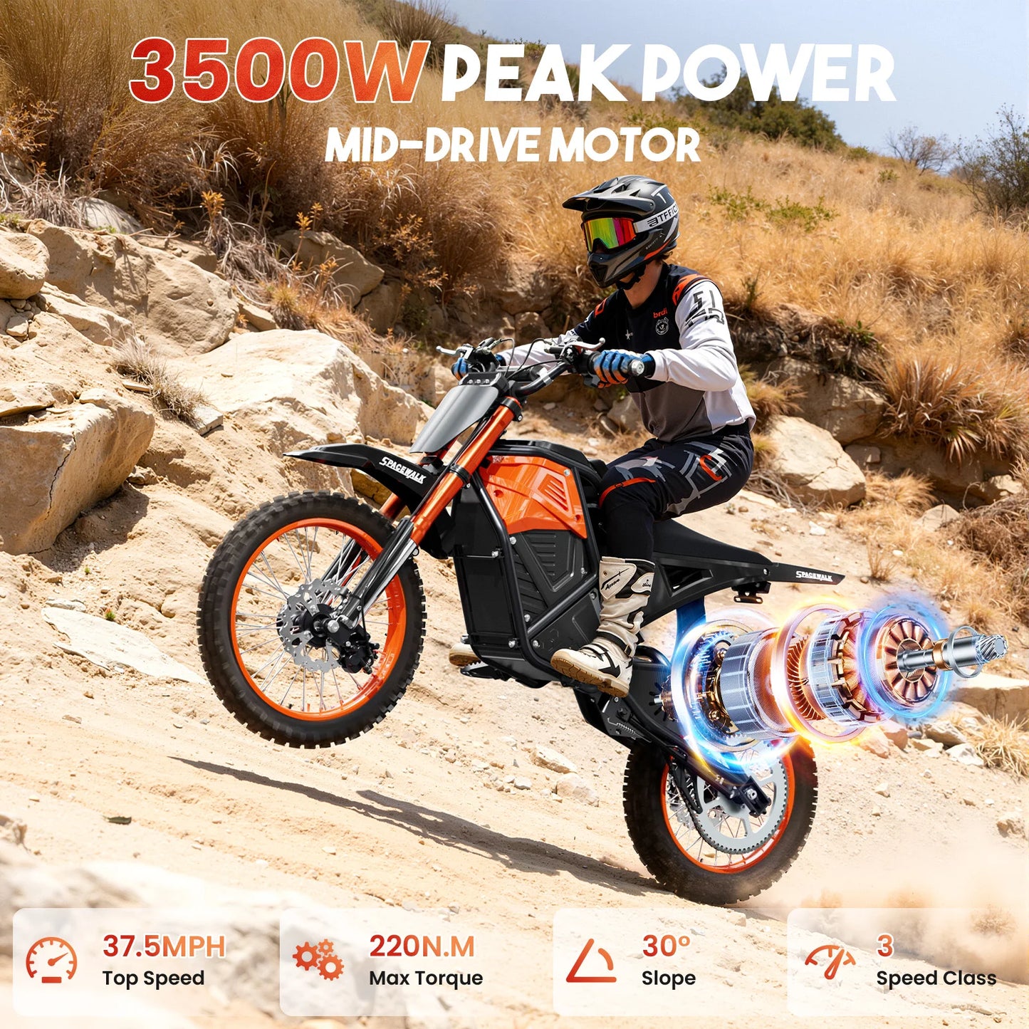 3500W Central Motor Full Suspension Electric Mountain EBike 48V Hydraulic Disc Brake 14/12" Wheels Off-Road Dirt Bike