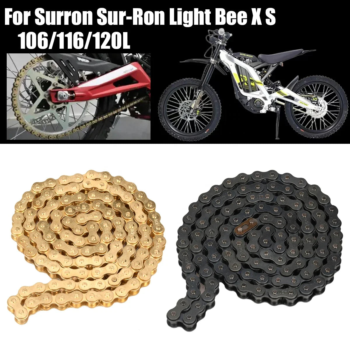 Motorcycle 106L 112L 120L 128L Chain for Sur Ron Sur-Ron Surron Lightbee Light Bee X S Electric Cross-country Bike