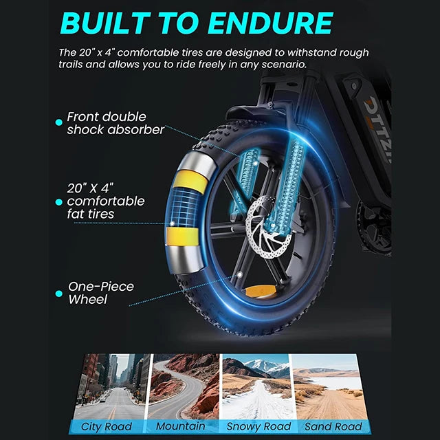 US  Stock DTTZH F6 EBike E Mountain Electric Fat Tire 48V 15Ah E-bike Electric Dirt Mountain E Bike Cycle Bicycle Ebike E-Bike