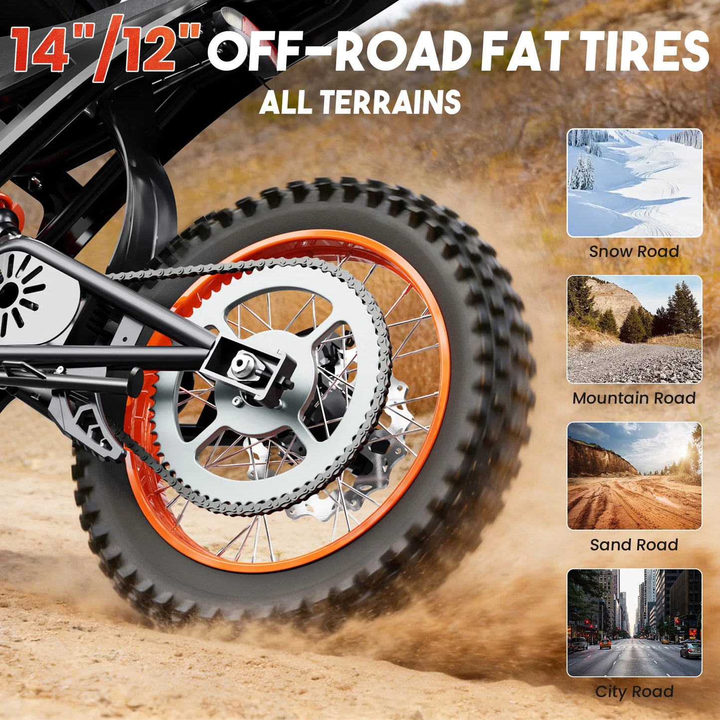 3500W Central Motor Full Suspension Electric Mountain EBike 48V Hydraulic Disc Brake 14/12" Wheels Off-Road Dirt Bike