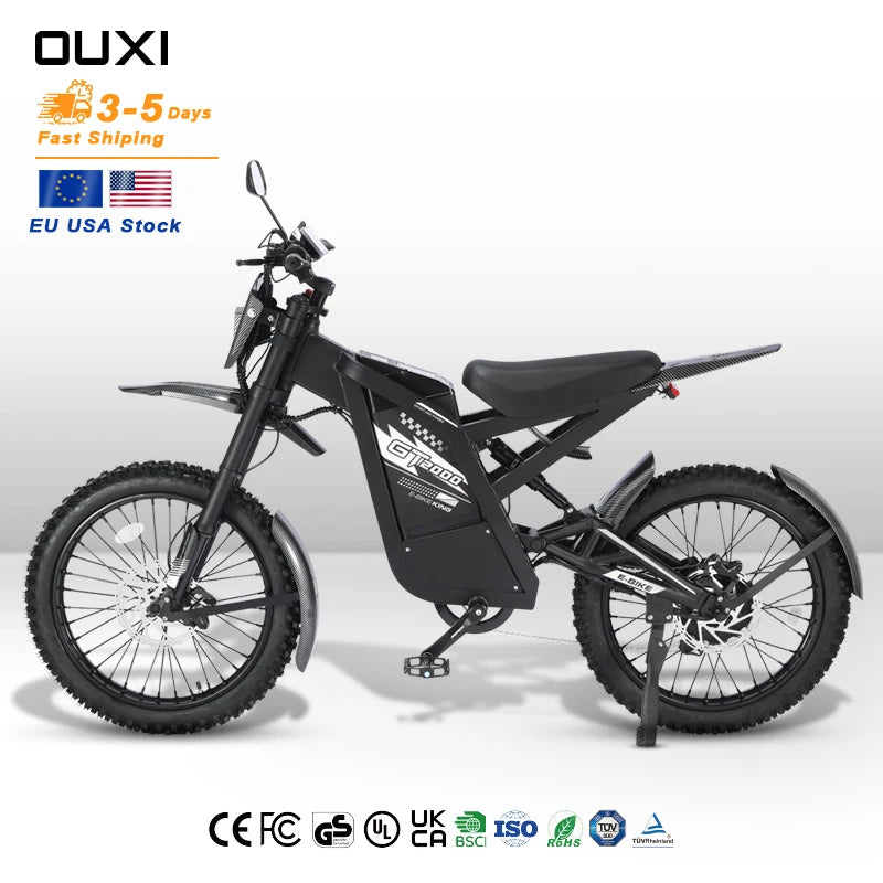 OUXI USA Stock 24'' Electric Mountain Bike Fat Tire E-Bike Aluminum Frame Long Range Lithium Battery Dirt Ebike GT2000