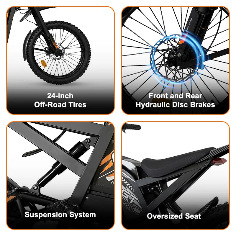 USA Stock OUXI GT 2000 250W Electric Cycle City Hybrid Mountain Bicycle Off Road Ebike Adult Fat Tire Electric Dirt Bike