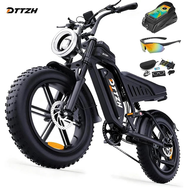 US  Stock DTTZH F6 EBike E Mountain Electric Fat Tire 48V 15Ah E-bike Electric Dirt Mountain E Bike Cycle Bicycle Ebike E-Bike